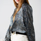 Q2 chiffon blouse in grey leopard print