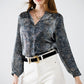 chiffon blouse in grey leopard print