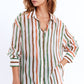 Q2 chiffon long sleeve shirt with multicolor stripes green and brown