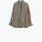 Chiffon long sleeve shirt with multicolor stripes green and brown