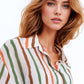 Chiffon long sleeve shirt with multicolor stripes green and brown