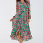 Q2 Chiffon maxi Dress With Floral Print in Green