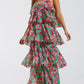 Chiffon Ruche Layered Maxi Dress With Floral Design