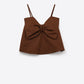 Chocolate Brown poplin crop top with bow detail