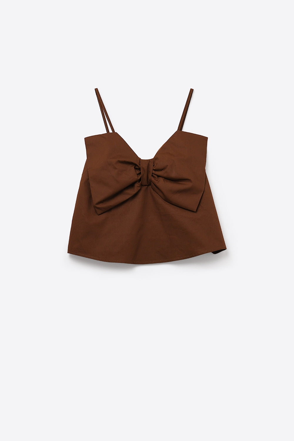 Chocolate Brown poplin crop top with bow detail