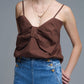 Chocolate Brown poplin crop top with bow detail