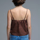 Chocolate Brown poplin crop top with bow detail