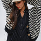 Chunky Checkered Cardigan With Big Wooden Buttons in Black and White