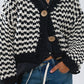 Chunky Checkered Cardigan With Big Wooden Buttons in Black and White