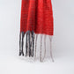 Q2 Chunky knit scarf in red color block with fringes