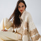 Q2 Chunky Knit Striped Cardigan With Sequin Details in Cream