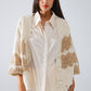 Chunky Knit Striped Cardigan With Sequin Details in Cream