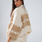 Chunky Knit Striped Cardigan With Sequin Details in Cream