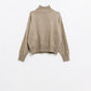 Q2 chunky knit sweater in beige with turtleneck