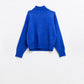 chunky knit sweater in blue with turtleneck