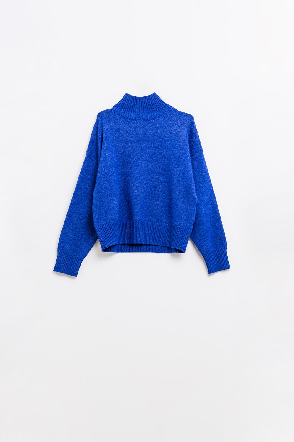 chunky knit sweater in blue with turtleneck