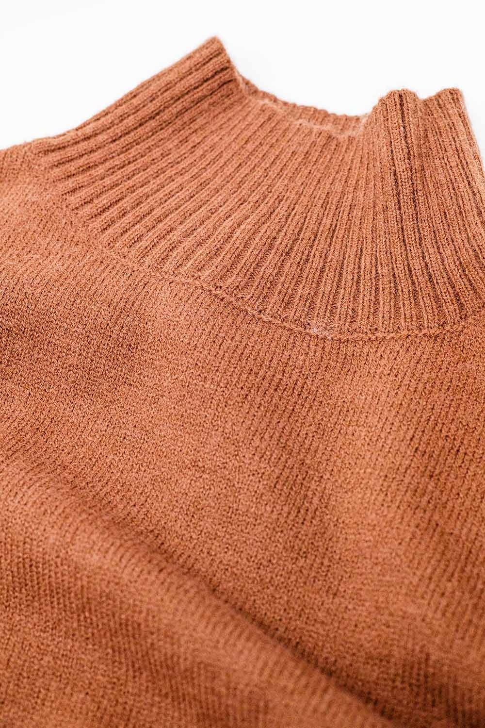 chunky knit sweater in camel with turtleneck