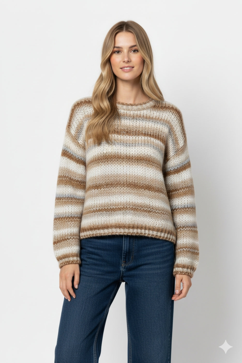 Chunky-knit sweater with marled design in beige