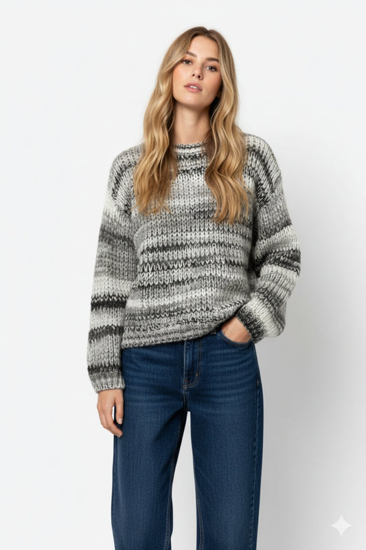 Chunky-knit sweater with marled design in gray