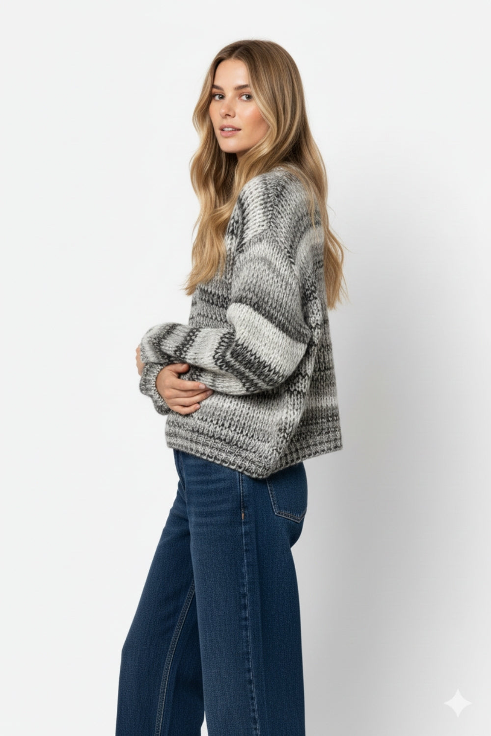 Chunky-knit sweater with marled design in gray