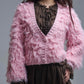 Chunky Shag Style Fluffy Knitted Cardigan in Pink