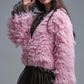 Q2 Chunky Shag Style Fluffy Knitted Cardigan in Pink
