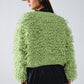 Chunky Textured Cardigan in Green with Long Fringe