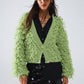 Chunky Textured Cardigan in Green with Long Fringe