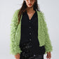 Chunky Textured Cardigan in Green with Long Fringe