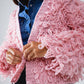 Chunky Textured Cardigan in Pink with Long Fringe