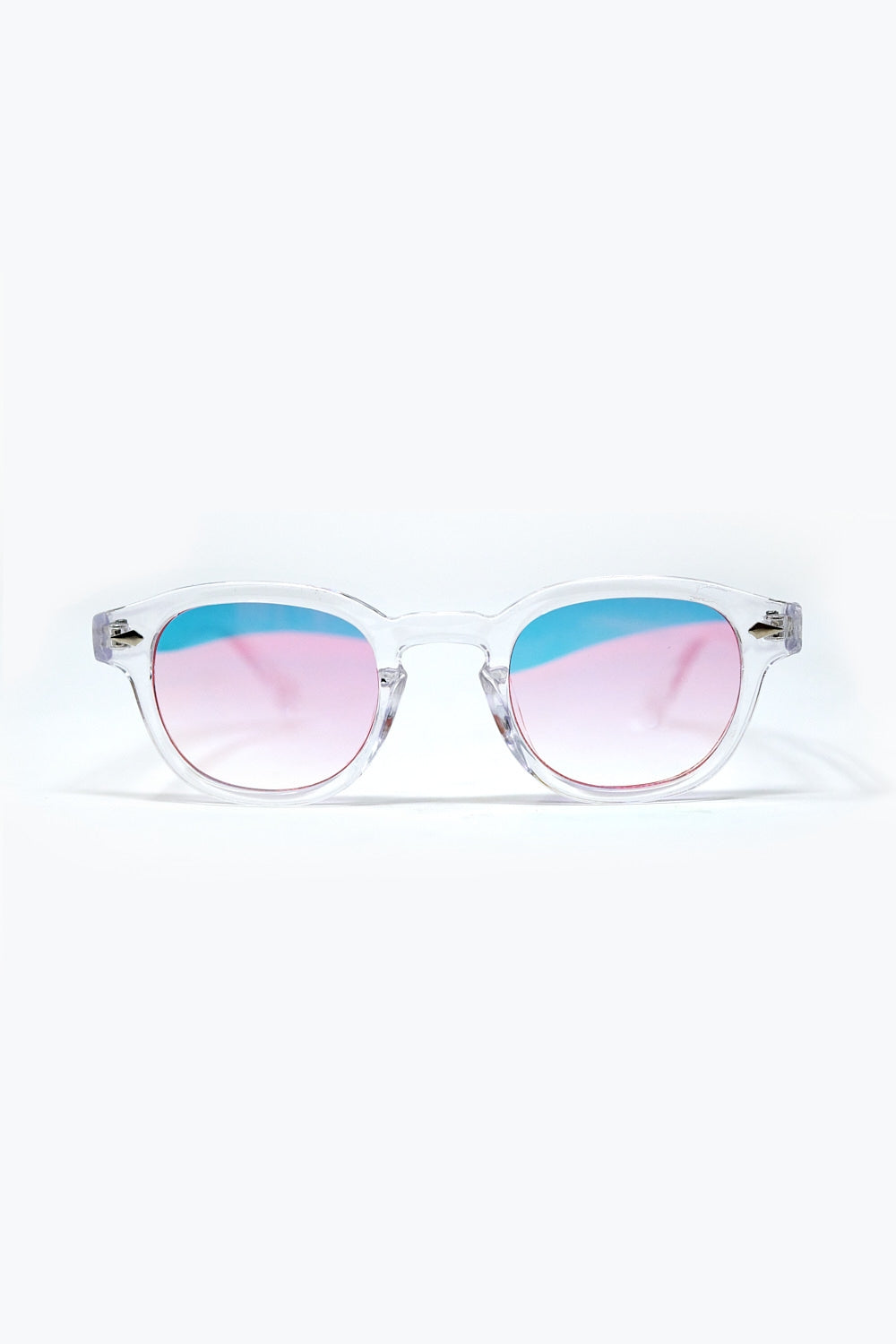Q2 Clear Round Sunglasses With BabyPink Gradient Lense
