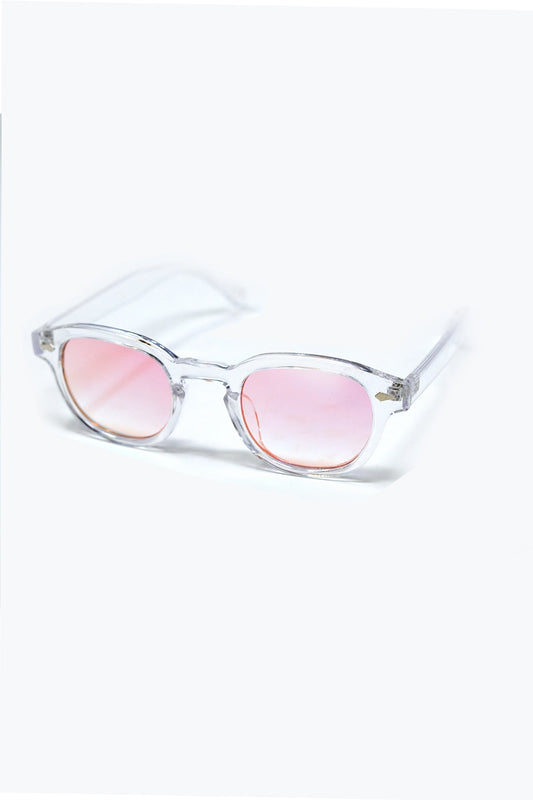 Clear Round Sunglasses With BabyPink Gradient Lense