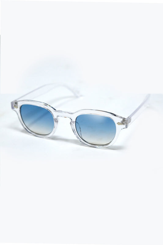 Clear Round Sunglasses With Blue Gradient Lense
