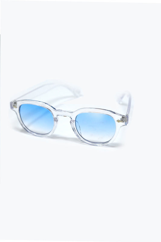 Clear Round Sunglasses With Light Blue Gradient Lense