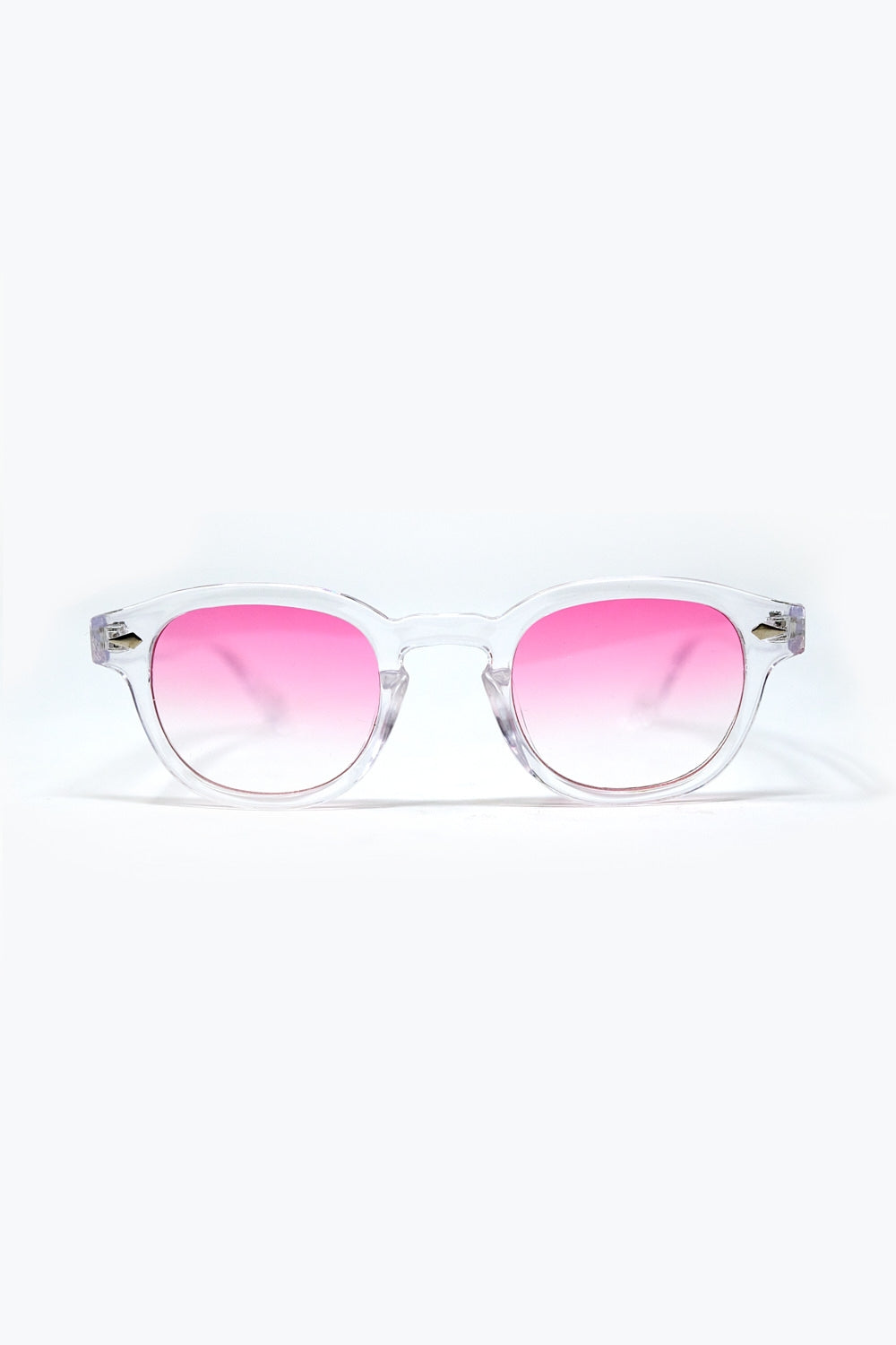 Q2 Clear Round Sunglasses With Pink Gradient Lense