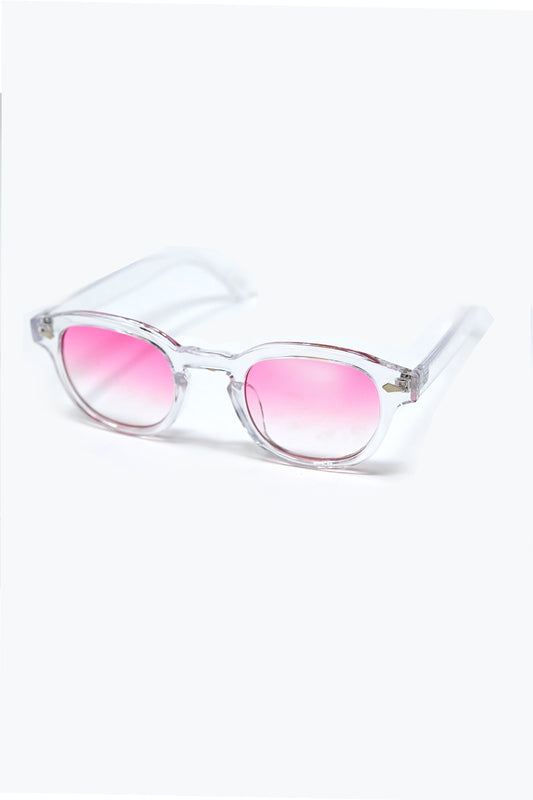 Clear Round Sunglasses With Pink Gradient Lense