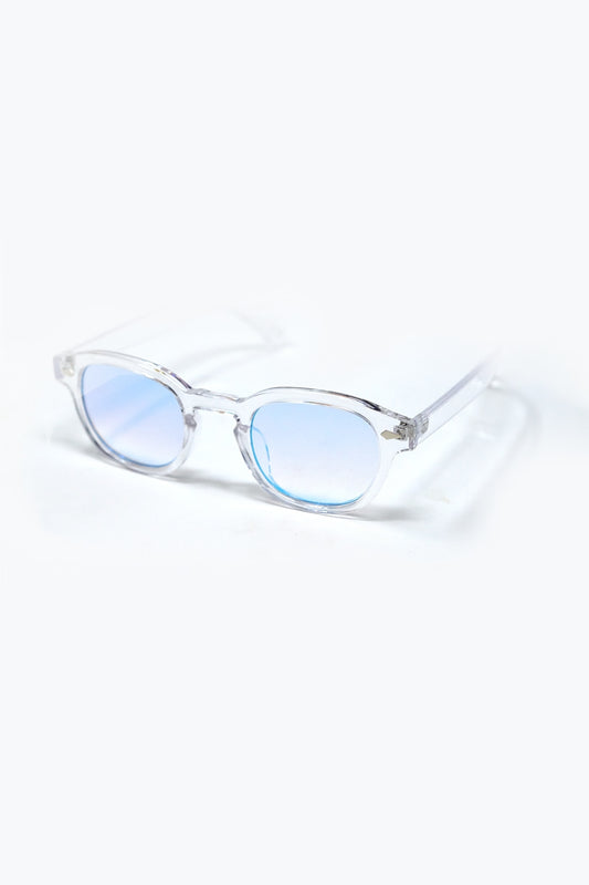 Clear Round Sunglasses With White Gradient Lense