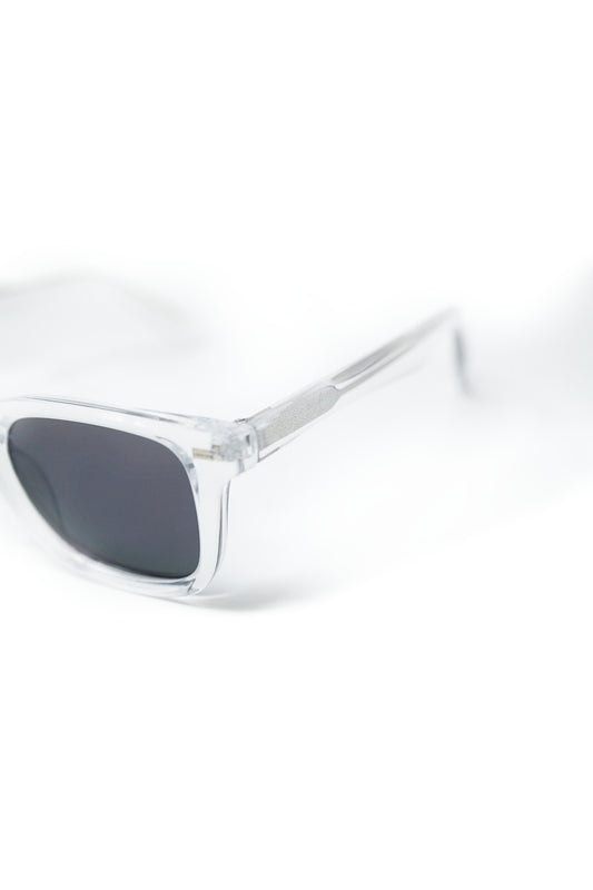 Clear Square Sunglasses with Black Gradient Lenses and metal side detail