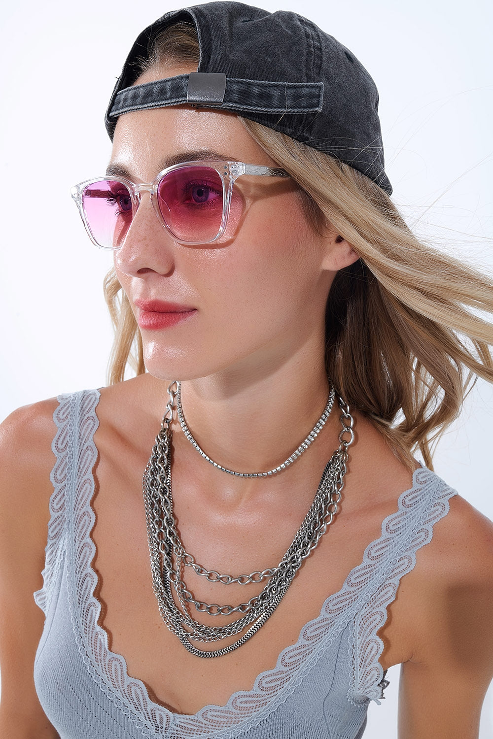 Clear Sunglasses with Pink Gradient Lenses