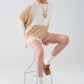 Q2 Color Block Bat Wing Sweater In White and Beige