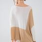 Color Block Bat Wing Sweater In White and Beige