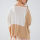 Color Block Bat Wing Sweater In White and Beige