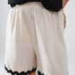 Contrast Scallop Trim Linen Shorts in Beige