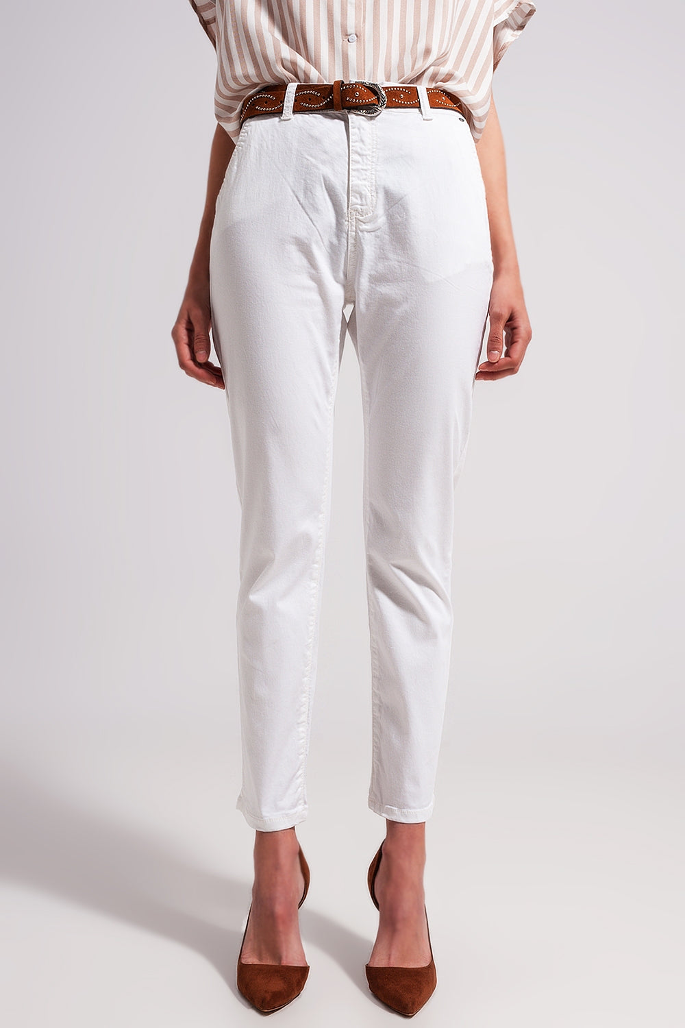 Q2 Cotton blend pants in white