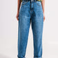 Q2 Cotton high waist mom jeans in medium blue