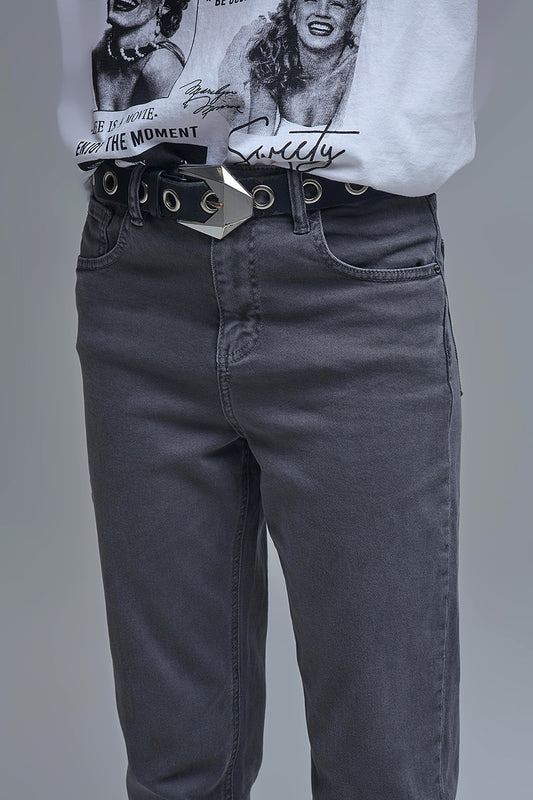 Cotton mid rise slouchy jean in Dark Gray