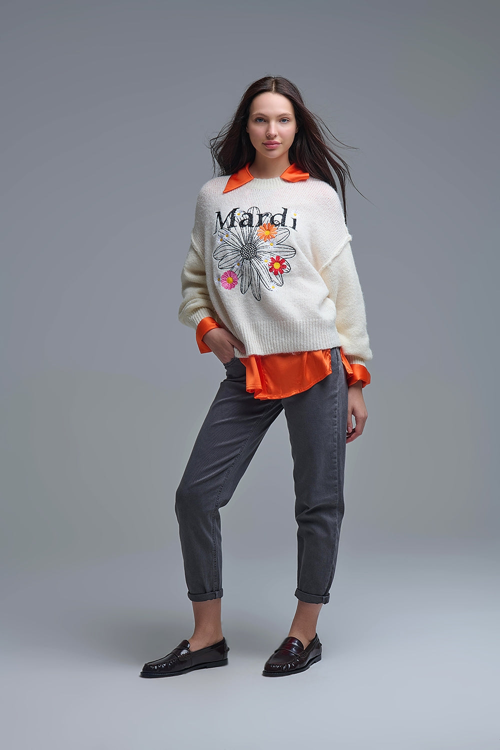 Cotton mid rise slouchy jean in Dark Gray