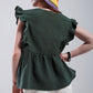 Cotton tank top with ruffle sleeves in khaki