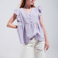 Q2 Cotton tank top with ruffle sleeves in lilac