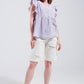 Cotton tank top with ruffle sleeves in lilac